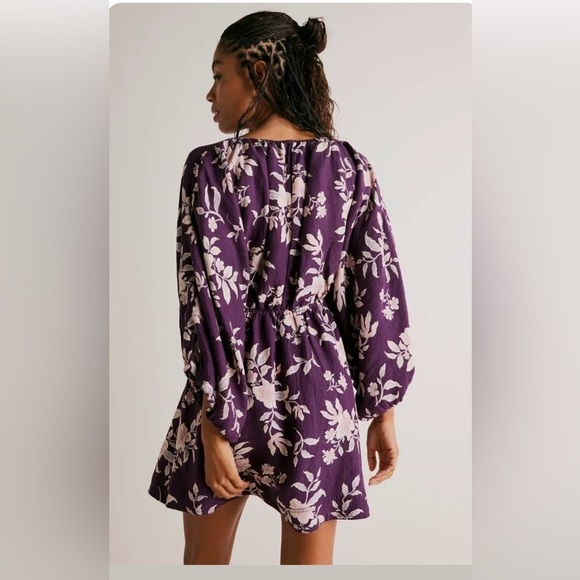 Free People Portia Linen Mini Dress in BlackBerry Womens Size Small NEW - Picture 4 of 11